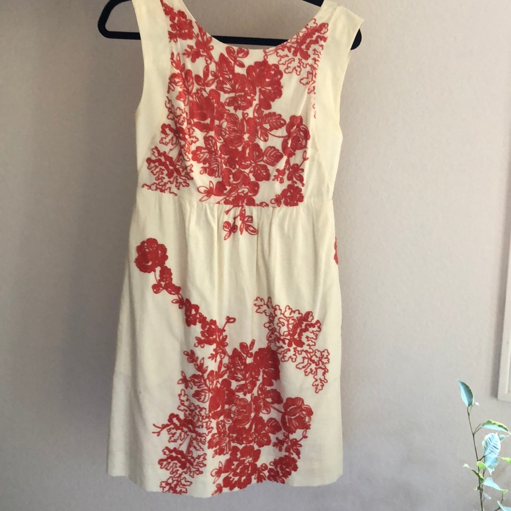 Cream and burnt orange J. Crew dress